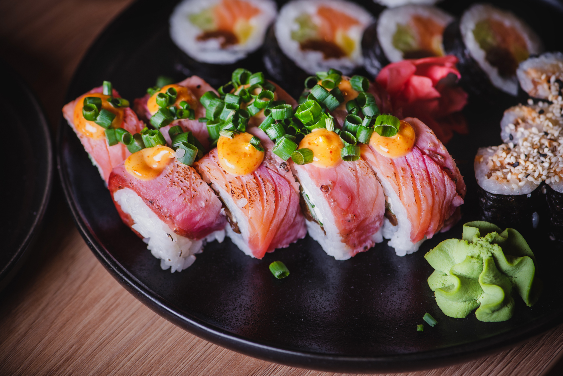 Close up of fresh sushi rolls